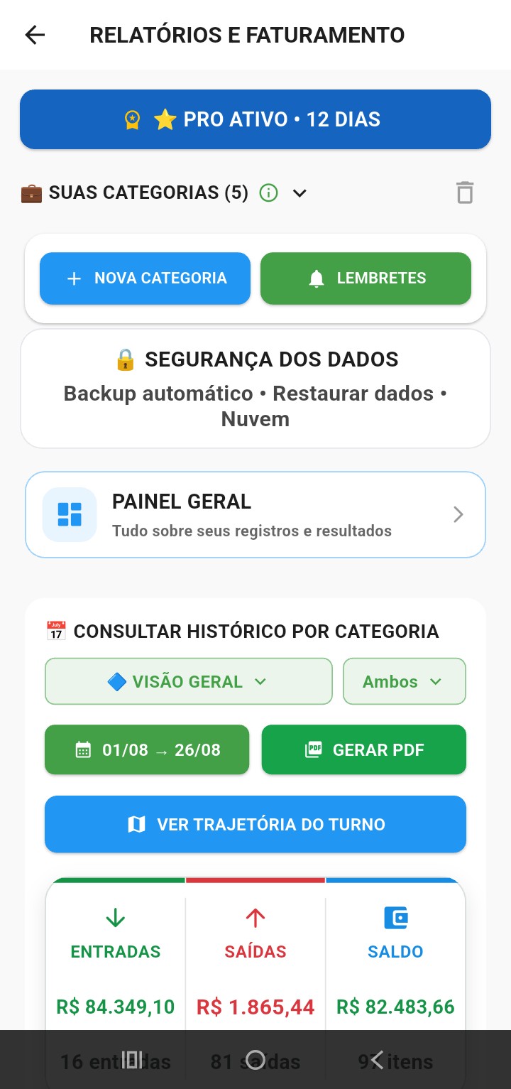 Tela de relatórios do AutoCaixa